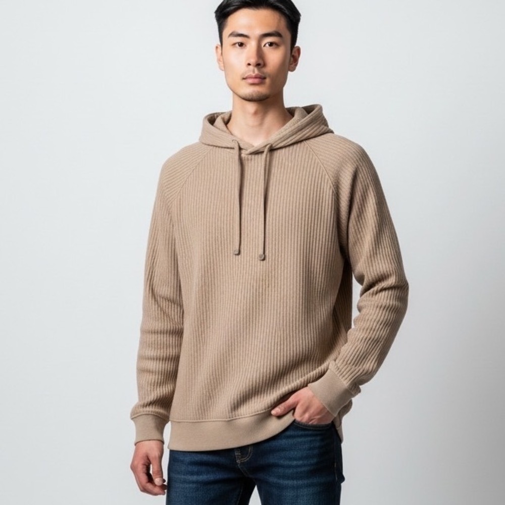 Old Navy Mens Tan Waffle Knit Thermal Hoodie Raglan Sleeve L NEW